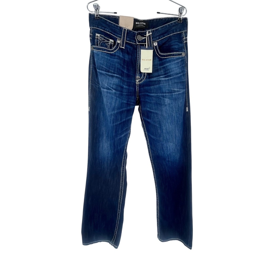 NWT Big Star Eastman Jeans Mens 30R‎ Indigo Relaxed Straight Thick Stitch Eco